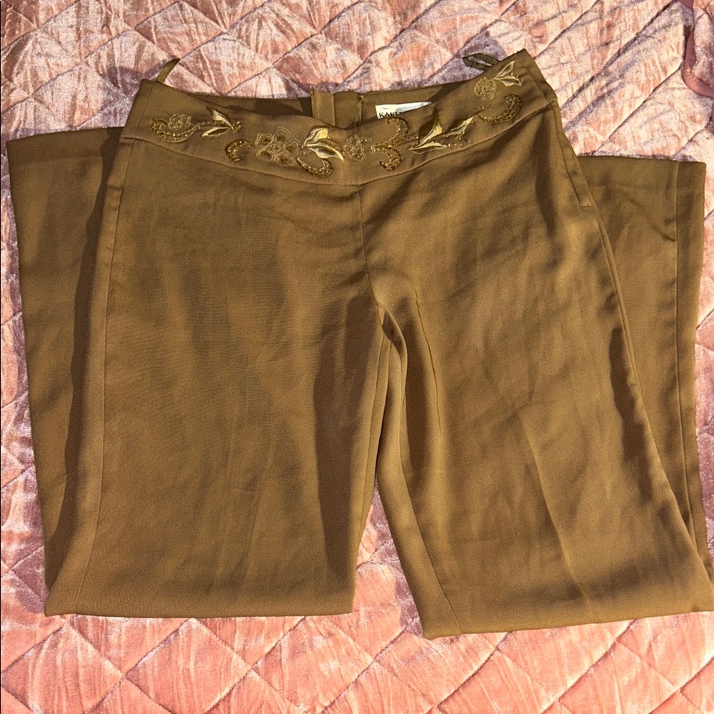 Brown Embroidered Pants